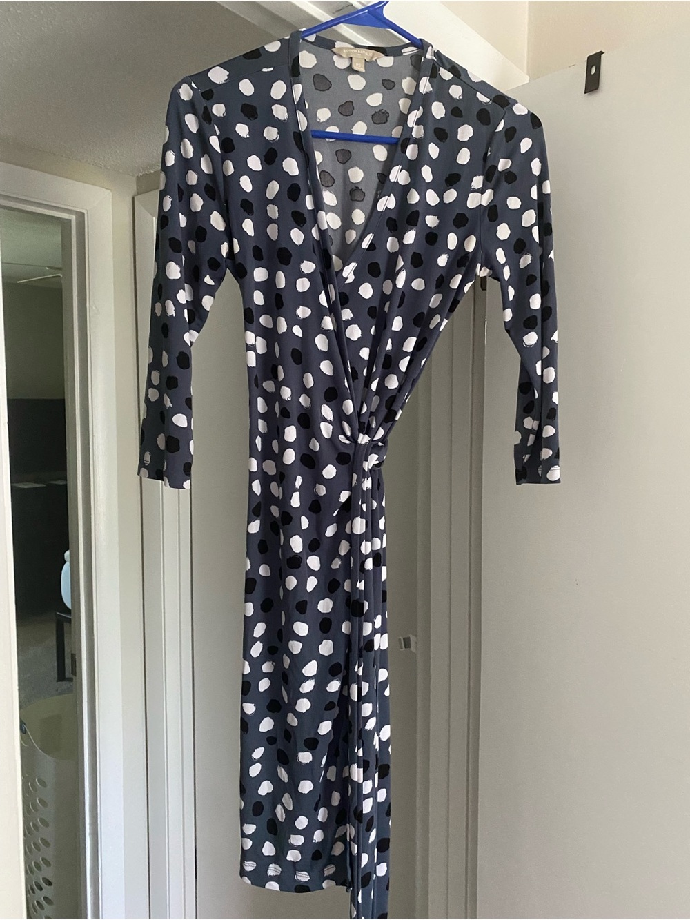 Banana Republic Navy and White Polka Dot Wrap Dress